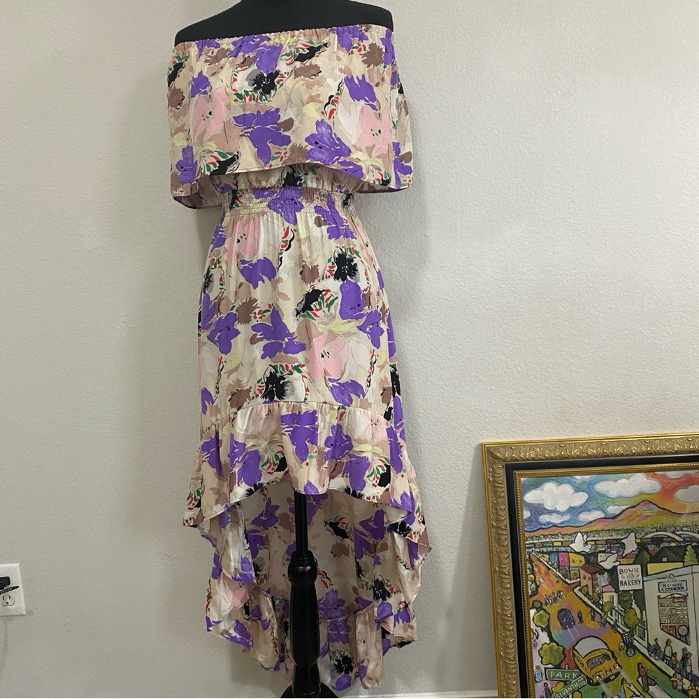 Parker Multicolor Floral 100% Silk Strapless Dress‎